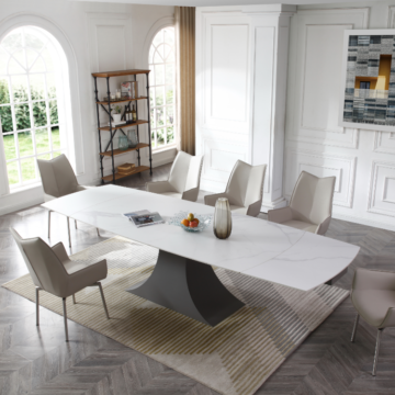9437 Dining Table with 1218 swivel grey Taupe chairs