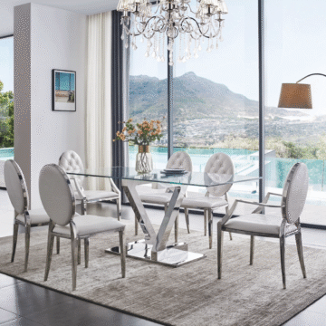 Zig Zag Dining Table with 110 White Chairs