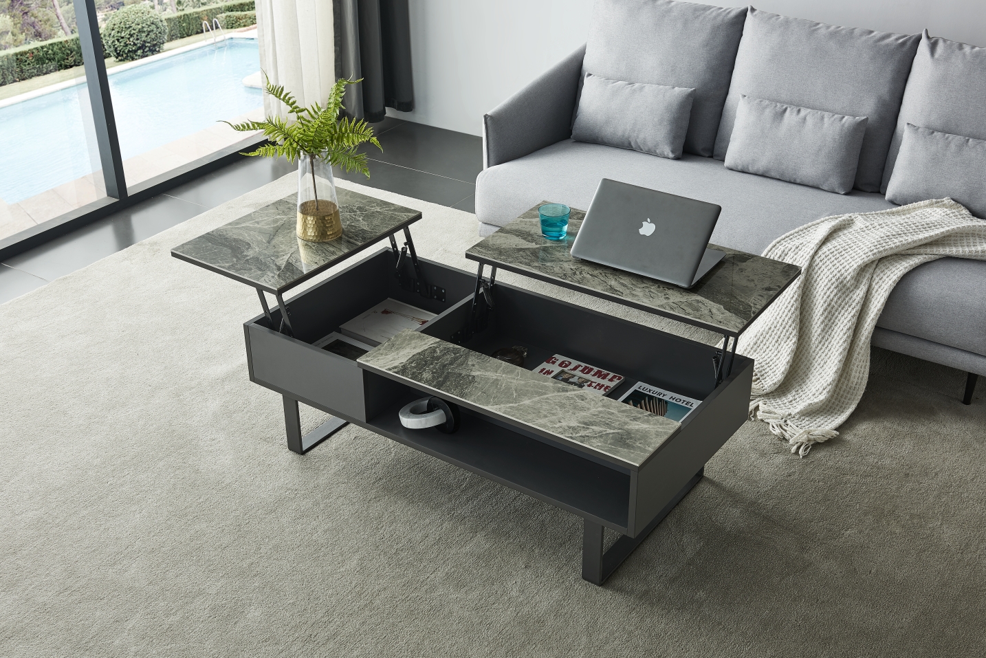 1388 Coffee Table w/ storage Grey - Image 3