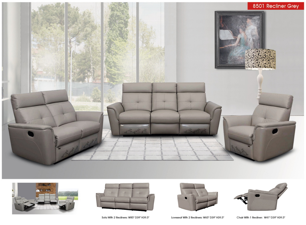 8501 Light Grey Loveseat w/Manual Recliners - Image 2