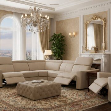 6021 Cream Sectional and armchair w/ manual recliners