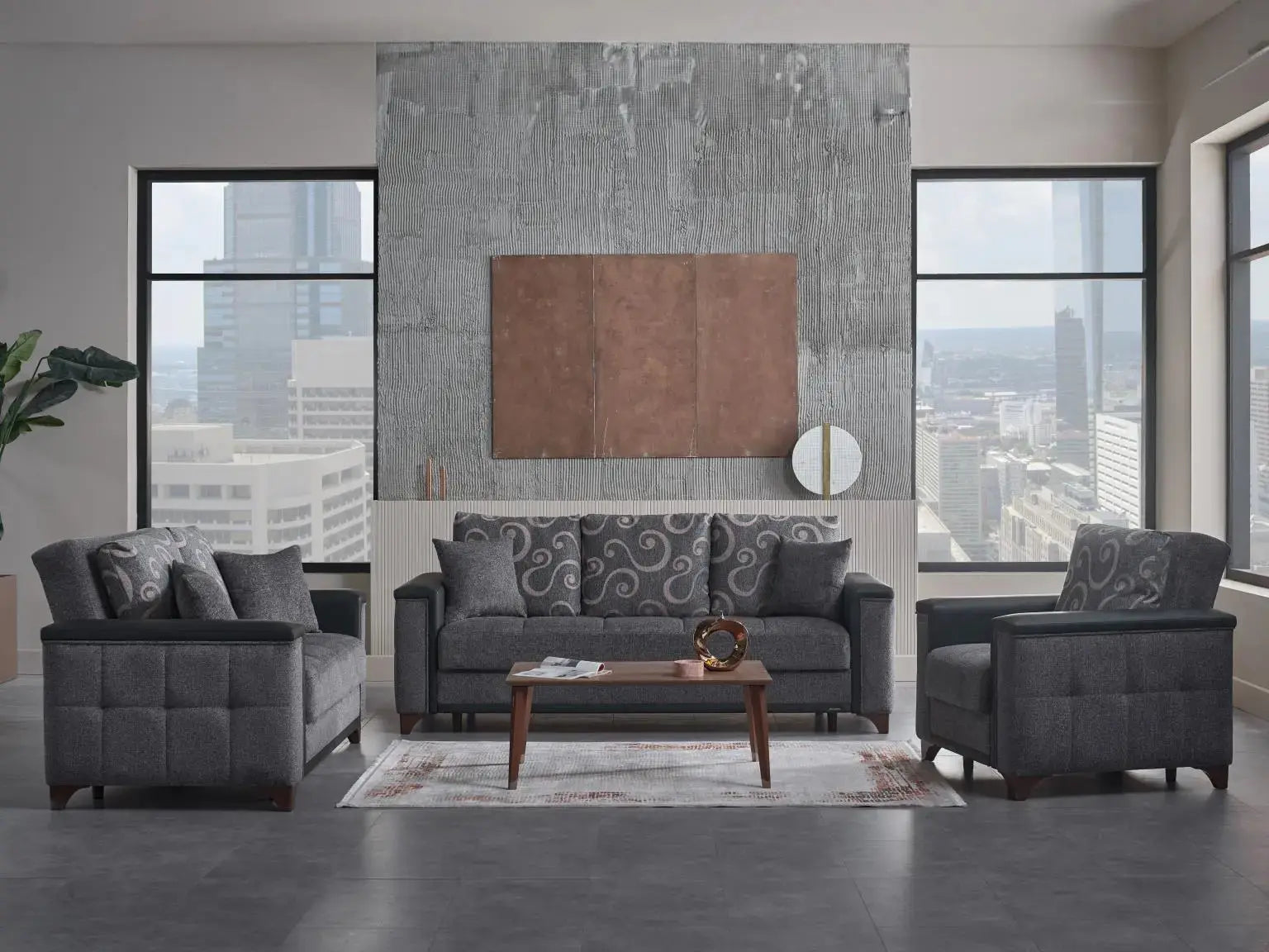 CHARLOTTE Living Room — Anthracite / Living Room Set 3+2+1
